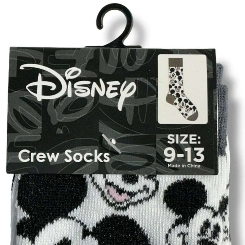Disney Mickey Mouse Crew Socks Mens Fun Novelty Black White Unisex One Size 9-13